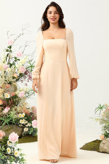 A Línea Cuello Cuadrado Vestido de Dama de Honor